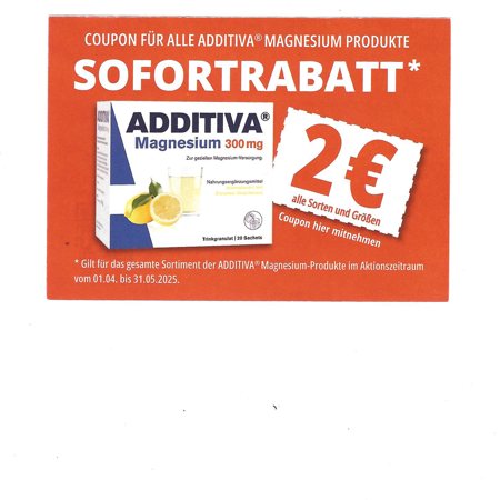 Additiva Coupon - 2€ Sofortrabatt auf alle Sorten und Größen Additiva Coupon - 2€ Sofortrabatt auf alle Sorten und Größen